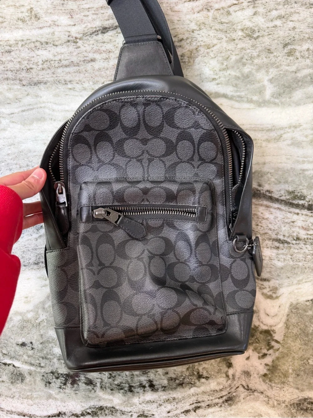 Coach Men's Black Signature Crossbody Sling Bag